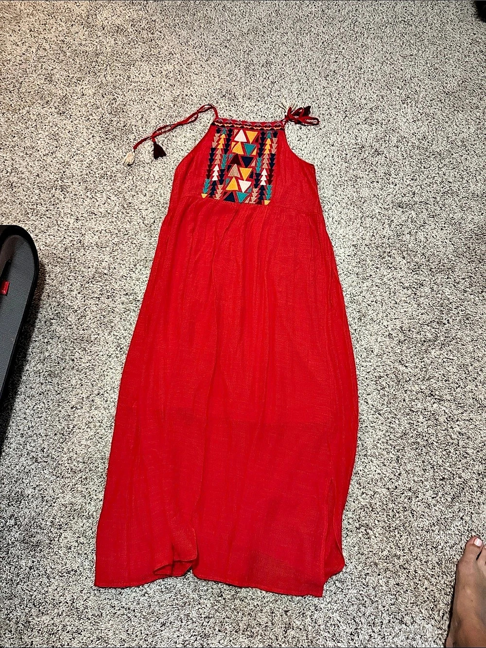 THML Maxi Dress Red & Multicolor Geometric Like New